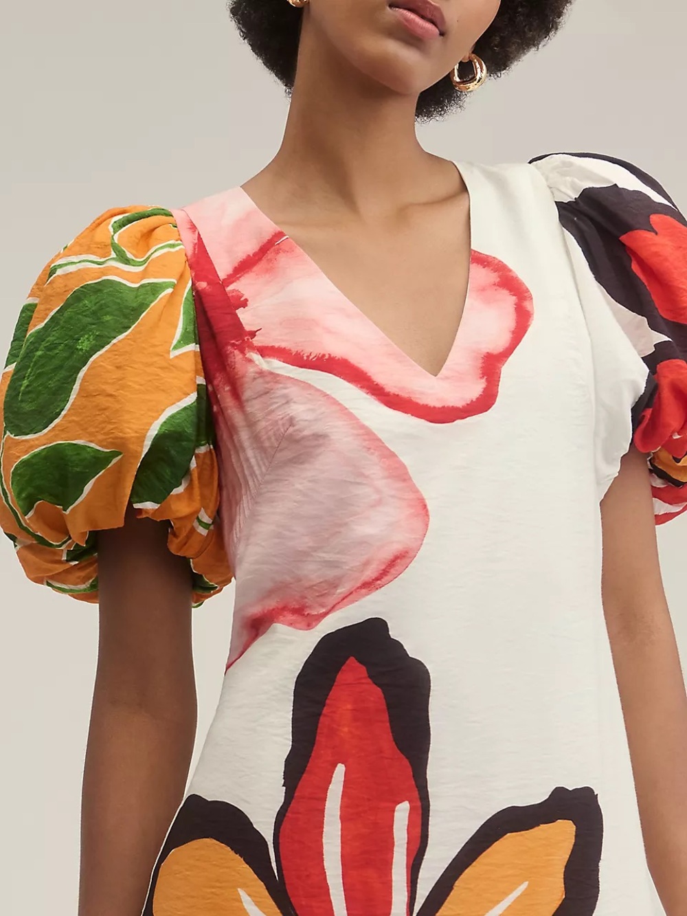 NWT Anthropologie Puff Sleeve Maxi Dress Floral Hibiscus Bloom Art Painting XS - Picture 4 of 4